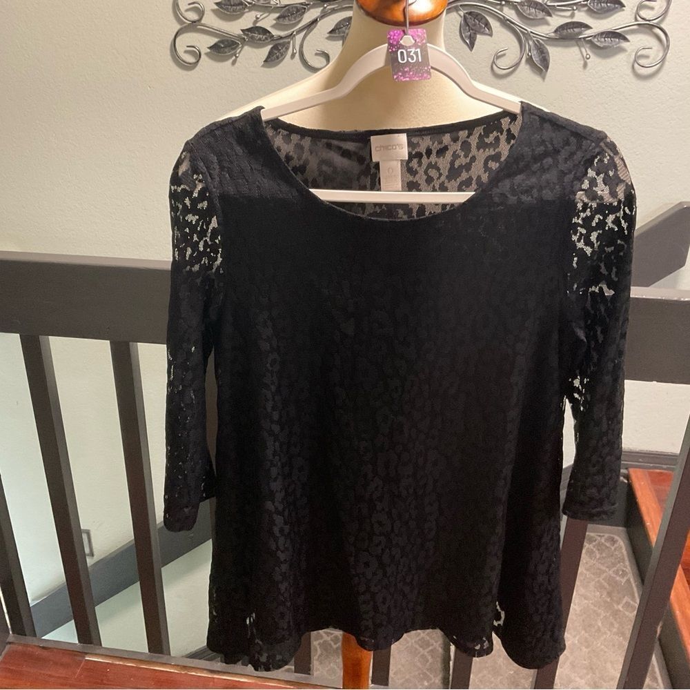 NEOT Chico's Elegant Black Lace Blouse size Chico’s 0 #031